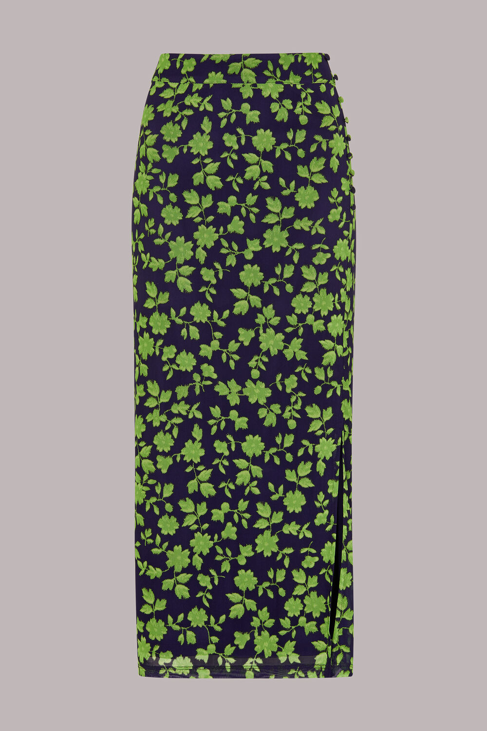 Green Linear Floral Bias Mesh Skirt